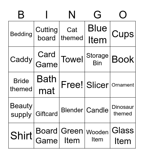Jill's Bridal Shower Bingo Card