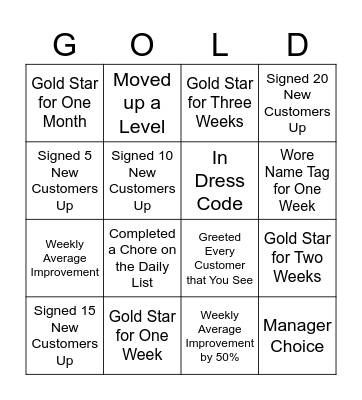 GOLD STAR Bingo Card