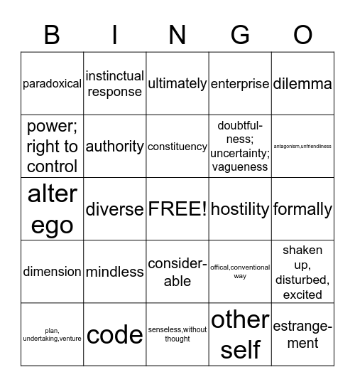 Vocabulary Bingo Unit 3 Bingo Card