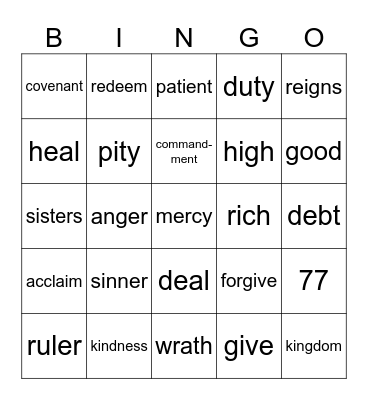 24th Sunday in Ordinary Time Year A Bingo Card