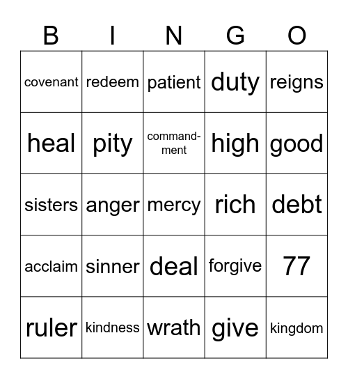 24th Sunday in Ordinary Time Year A Bingo Card