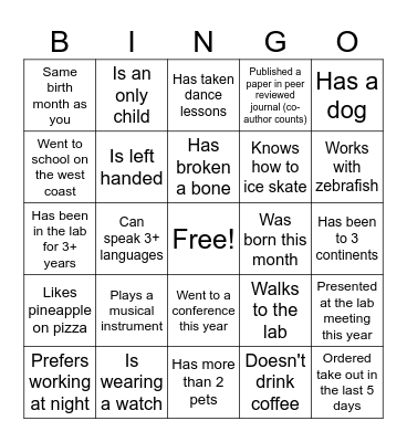 Boyden Lab Bingo Card