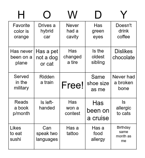 ICE BREAKER Bingo Card