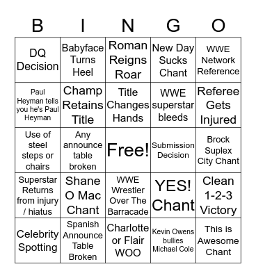 Wrestlemania Bingo Card