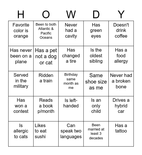 ICE BREAKER Bingo Card