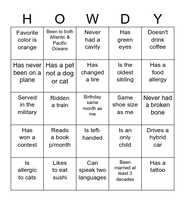 ICE BREAKER Bingo Card