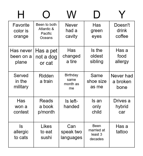 ICE BREAKER Bingo Card