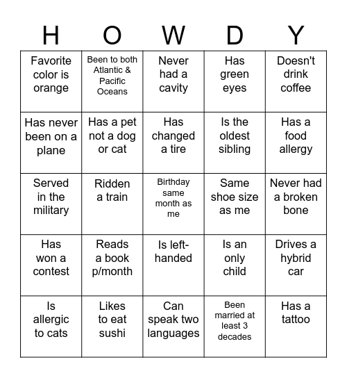 ICE BREAKER Bingo Card