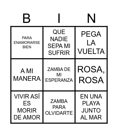 BINGO MUSICAL Bingo Card