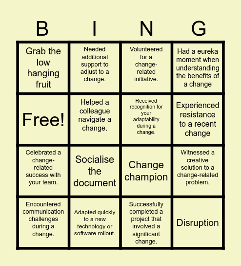 Change Management Bingo! Bingo Card
