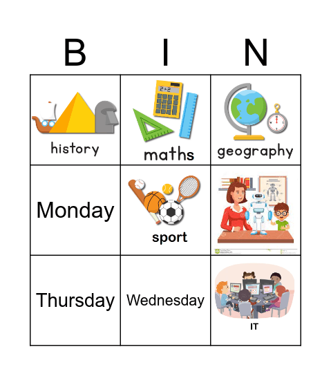 School subjects Bingo Card