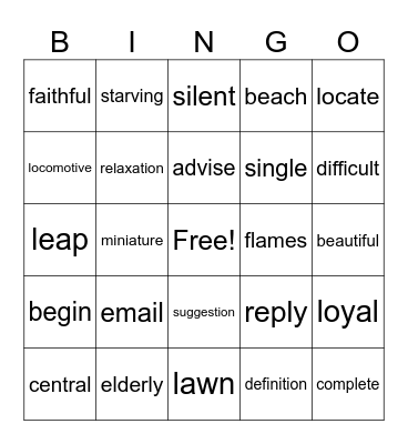 SYNONYMS Bingo Card