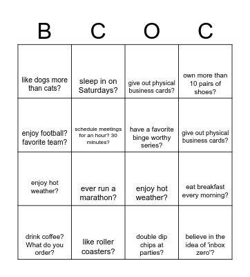 Network Power Hour Bingo Card