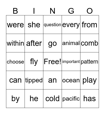 Word Bingo Card