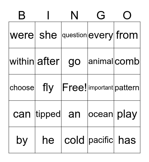 Word Bingo Card