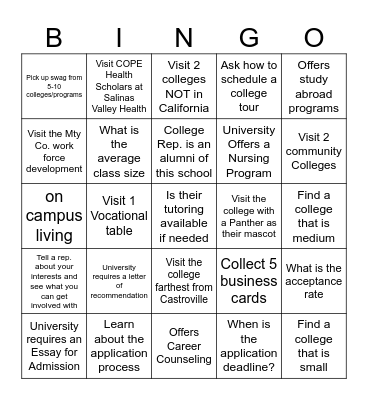 College & Career Fair Bingo Card