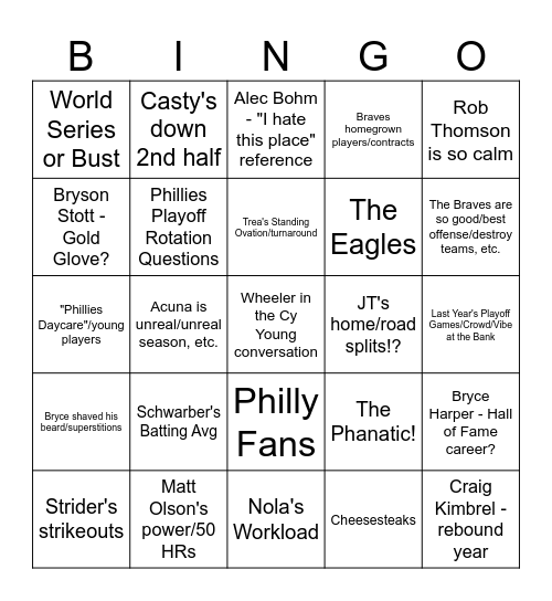 Phillies ESPN Bingo Card