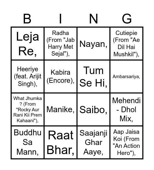 Mehendi Bingo Card