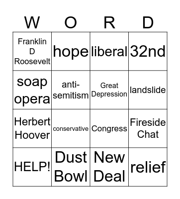 New Deal WORD Bingo Card