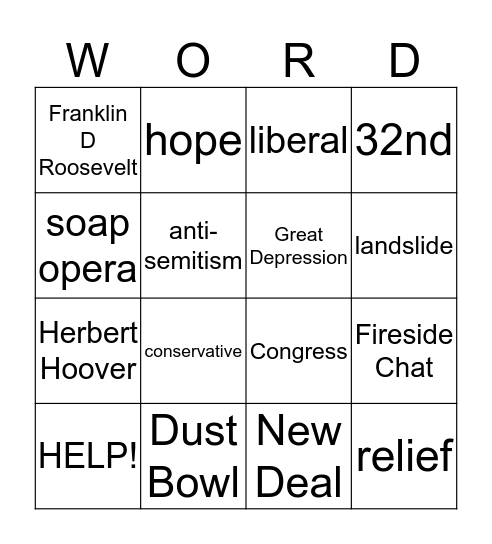 New Deal WORD Bingo Card