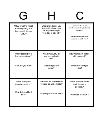 GHC 2023 Bingo Card