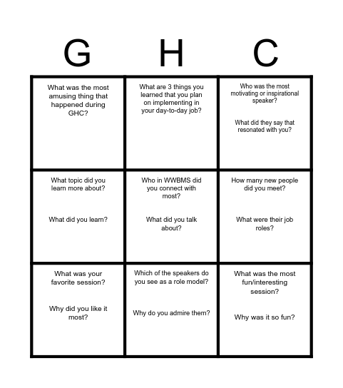 GHC 2023 Bingo Card
