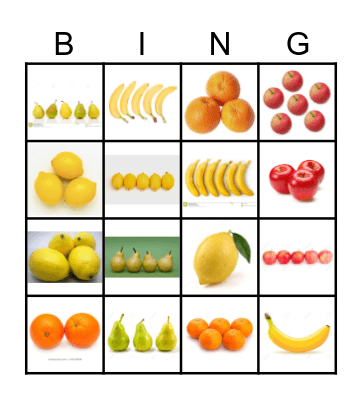 Counting fruits Bingo Card