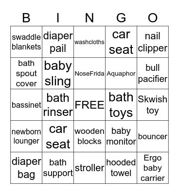 Alison's Baby Shower Bingo Card