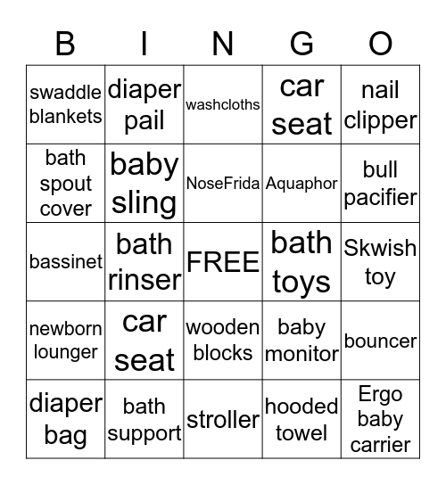 Alison's Baby Shower Bingo Card