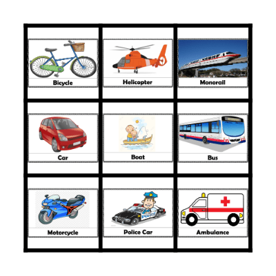 Vehicle Bingo Card