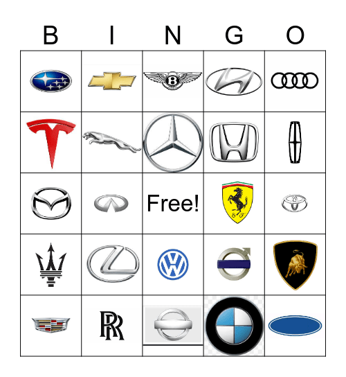 Car Logos Bingo Card
