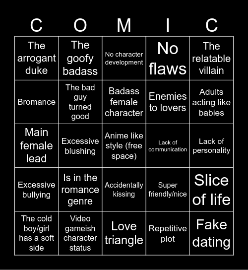 Webtoon Bingo Card