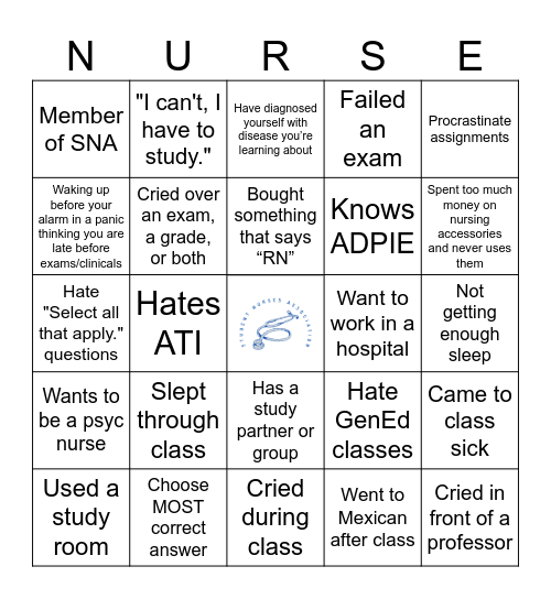 Nursing School Bingo Card