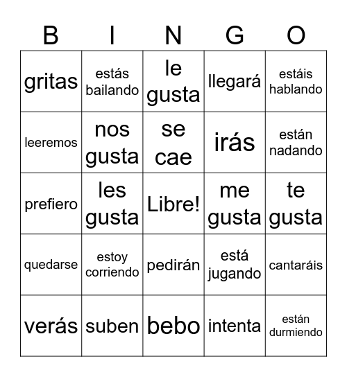 Whole Language, Spanish 3 Bingo Card