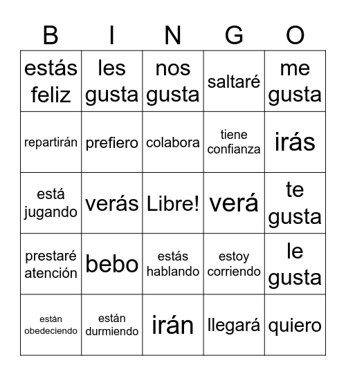 Language Review, Spanish III Bingo Card