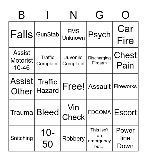 Coweta 911 Bingo Card