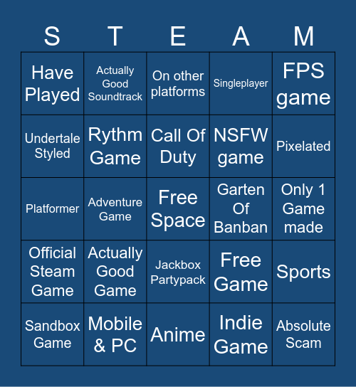 Steam Bingo Card