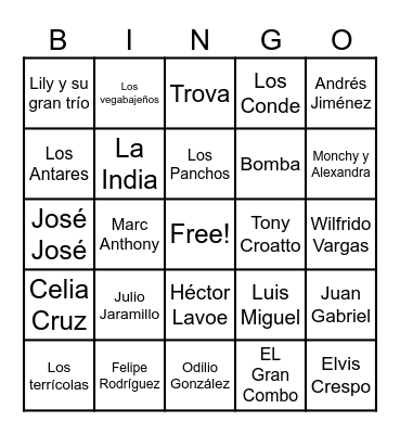 Bingo Musical Bingo Card