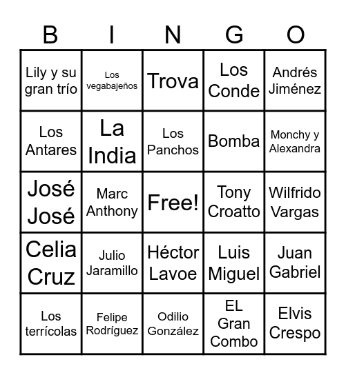 Bingo Musical Bingo Card