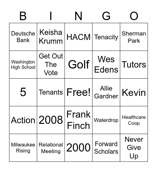 Common Ground Bingo Card