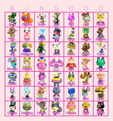 Animal Crossing Villagers deel 1 Bingo Card