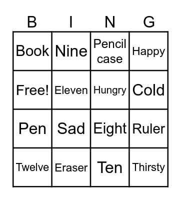 Vocabulary Bingo Card