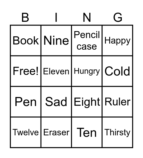 Vocabulary Bingo Card