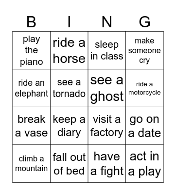 Present Perfect Bingo Card