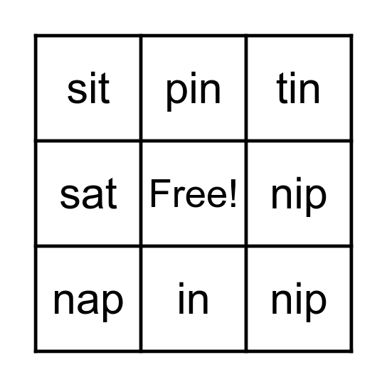 Lesson 9 BINGO Card