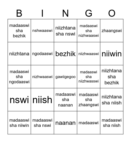 Asigibii'iganan 0-25 Bingo Card