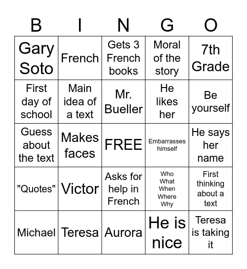 Test Review Bingo Card