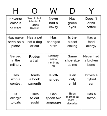 ICE BREAKER Bingo Card