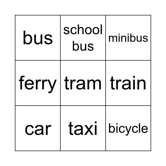 Means of transport Bingo Card