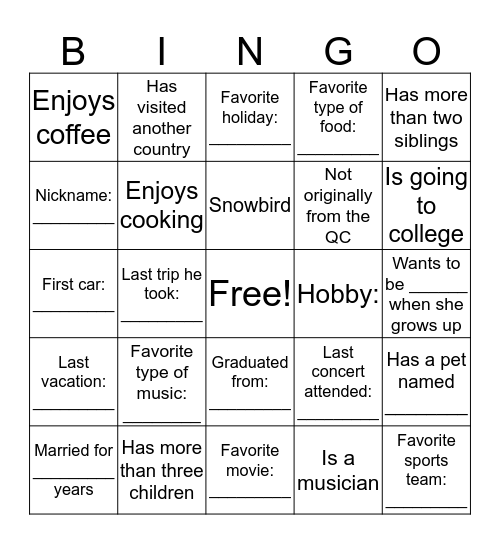 Untitled Bingo Card